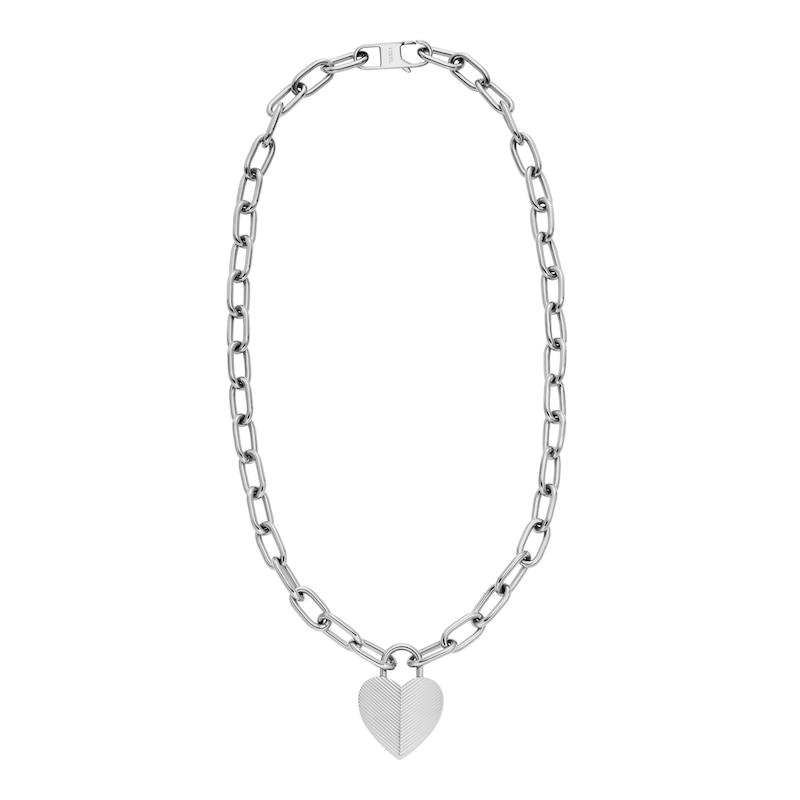 Main Image 3 of Fossil Harlow Ladies' Linear Texture Heart Stainless Steel Pendant Necklace