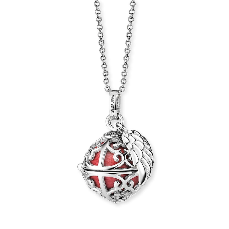 Angel Whisperer Sterling Silver Red Chime Wing Pendant Necklace