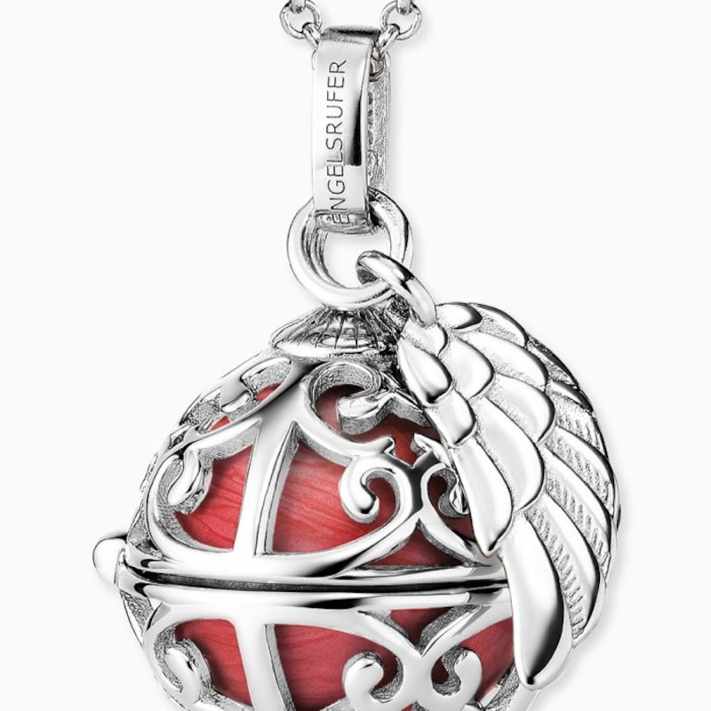 Angel Whisperer Sterling Silver Red Chime Wing Pendant Necklace