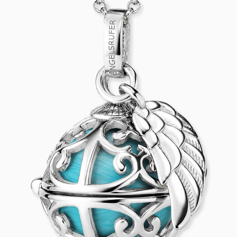 Main Image 4 of Angel Whisperer Sterling Silver Turquoise Chime Wing Pendant Necklace