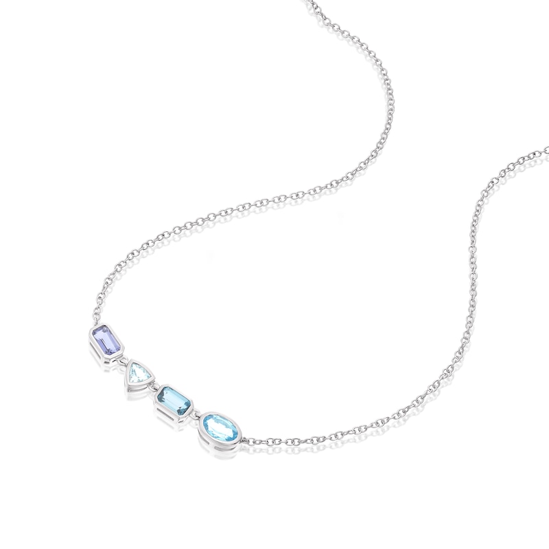 Main Image 2 of 9ct White Gold Cleo Blue Multi Gem Multi Shape Necklace