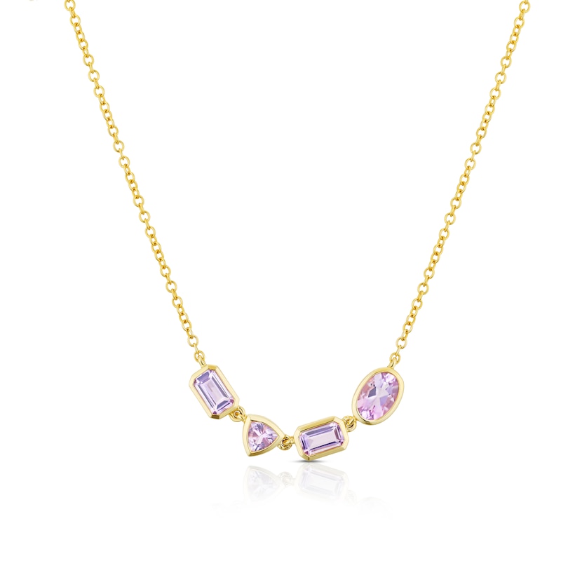 9ct Yellow Gold Cleo Rose De France Amethyst Multi Shape Necklace