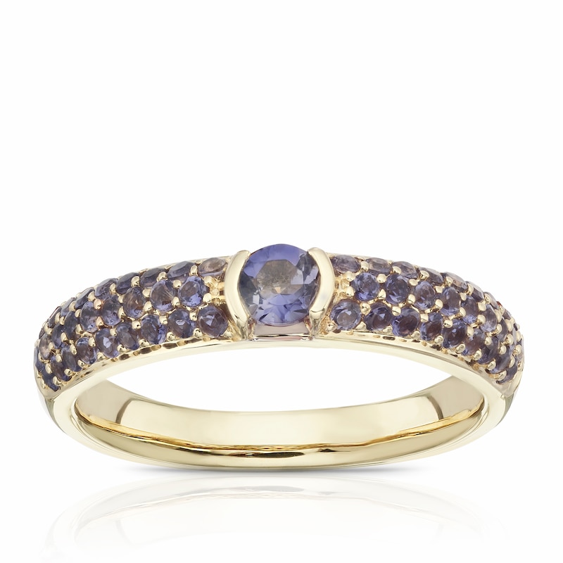 Main Image 1 of 9ct Yellow Gold Lola Blue Iolite Pavé Set Cluster Eternity Ring