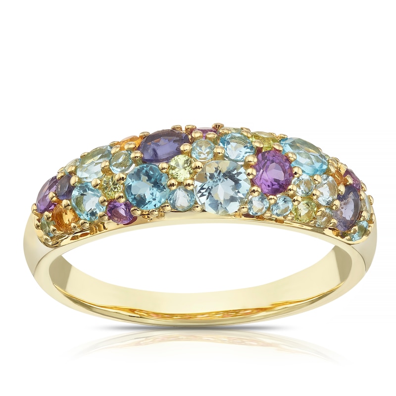 Main Image 1 of 9ct Yellow Gold Iris Blue & Purple Multi Stone Cluster Ring