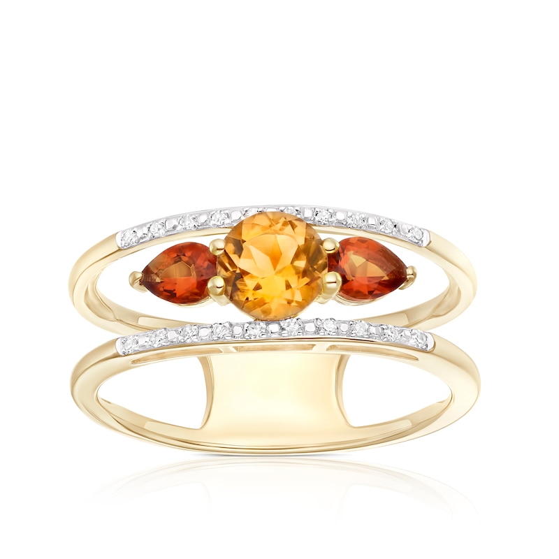 Main Image 1 of 9ct Yellow Gold Cara Diamond & Citrine Wide Ring