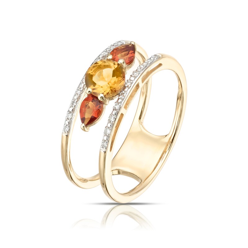 Main Image 2 of 9ct Yellow Gold Cara Diamond & Citrine Wide Ring