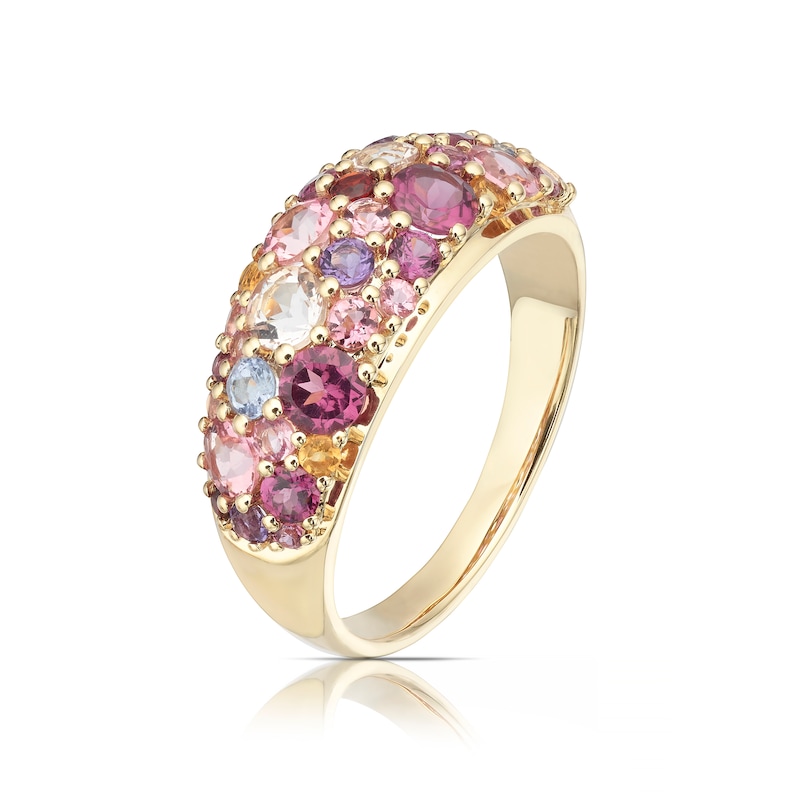 9ct Yellow Gold Iris Pink & Purple Multi Stone Cluster Ring