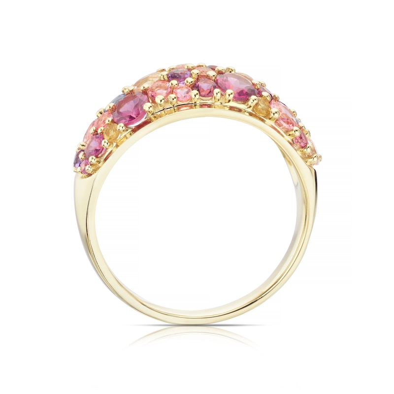 9ct Yellow Gold Iris Pink & Purple Multi Stone Cluster Ring