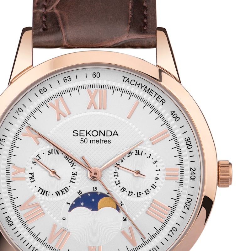 Main Image 2 of Sekonda Armstrong Men’s Moon Phase Brown Leather Strap Watch