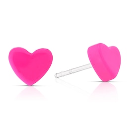 Children's Sterling Silver Pink Resin Heart Stud Earrings