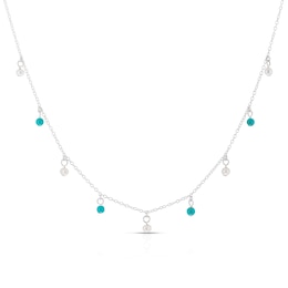 Sterling Silver Pearl & Turquoise Coloured Beaded Station Drop 16+2" Necklace