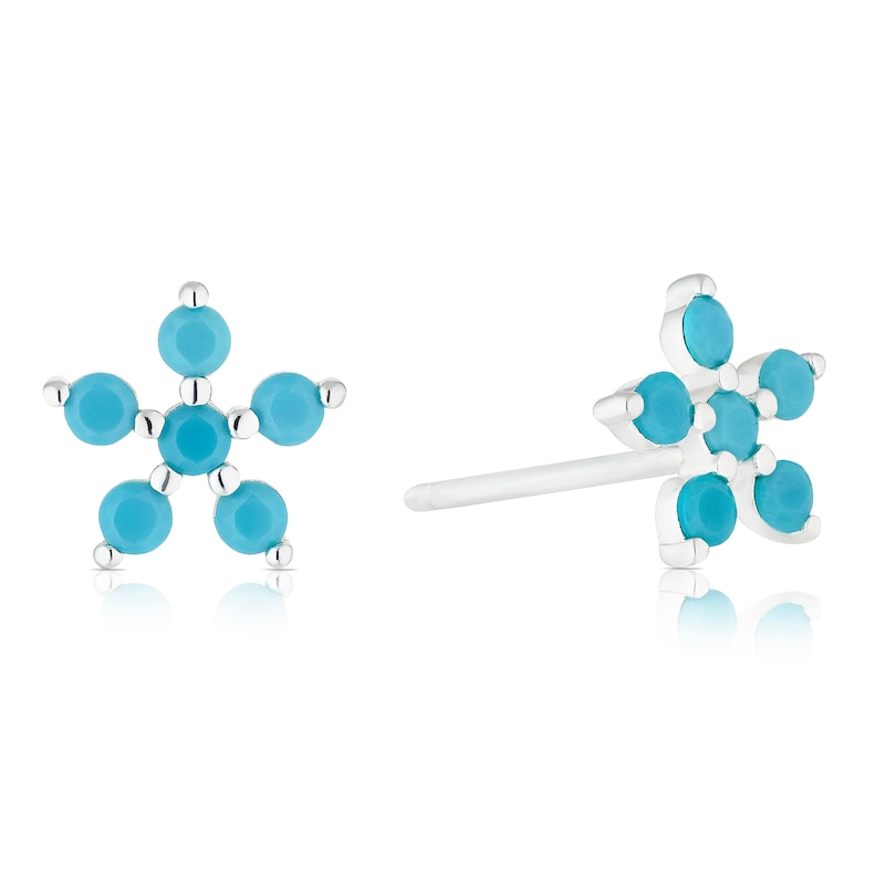 Sterling Silver Flower Turquoise Coloured Stud Earrings
