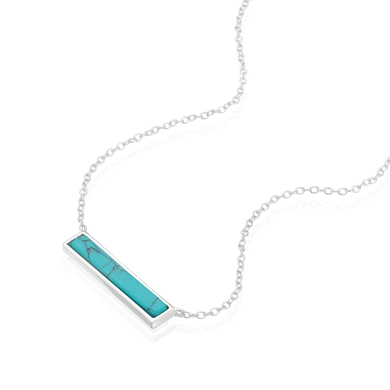 Sterling Silver Turquoise Coloured Bar Pendant 16+2 Inch Necklace