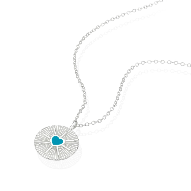 Main Image 2 of Sterling Silver Sunburst Disc & Turquoise Coloured Heart Pendant 16+2 Inch Necklace