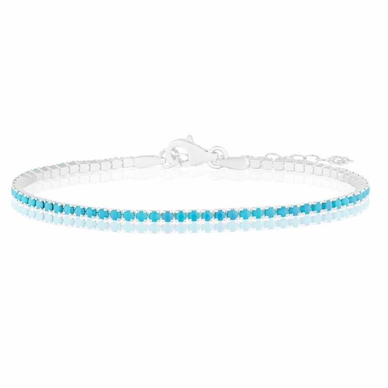 Sterling Silver Turquoise Colour Beaded Tennis 6+1 Inch Bracelet