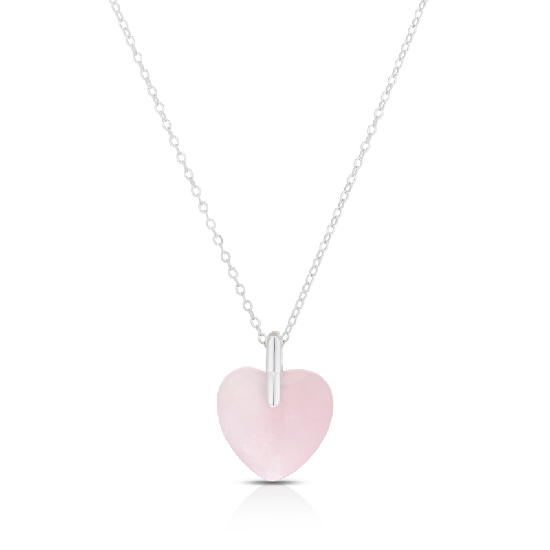 Sterling Silver Rose Quartz 3D Heart Pendant 16+2 Inch Necklace