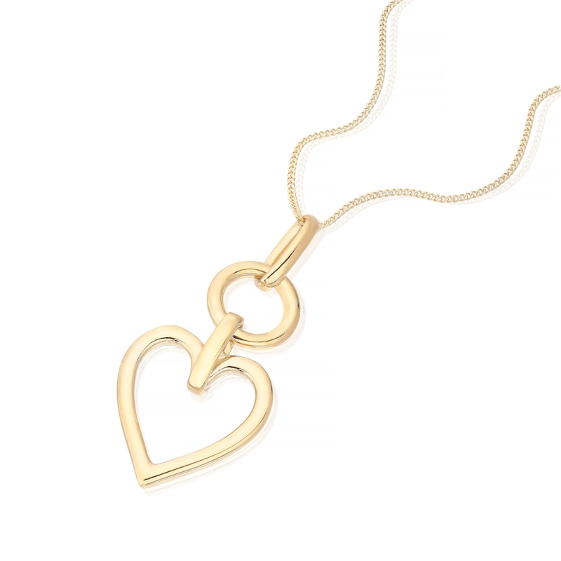 Sterling Silver & 18ct Yellow Gold Plated Vermeil Open Heart Drop Pendant 16+2 Inch Necklace