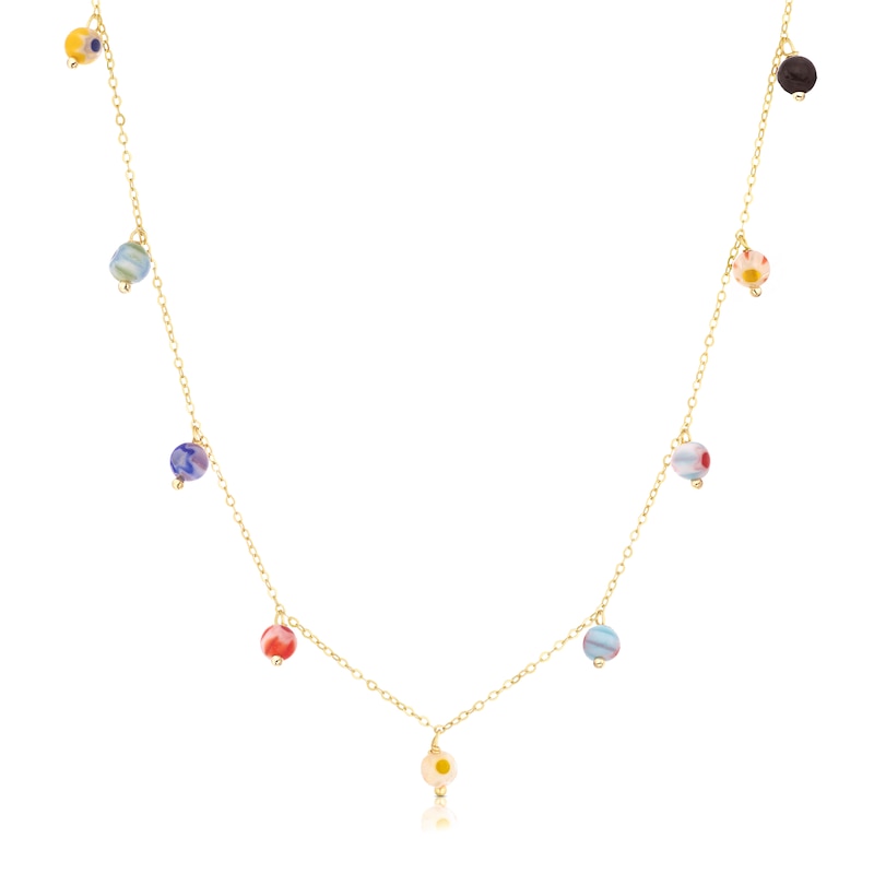 Main Image 1 of 9ct Yellow Gold Merano Glass Multicoloured Drop Pendant 18&quot; Necklace