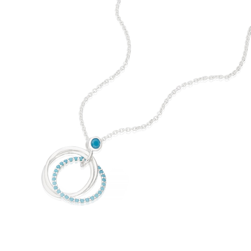 Sterling Silver Turquoise Colour Crystal Interlocking Circle Pendant 16+2 Inch Necklace