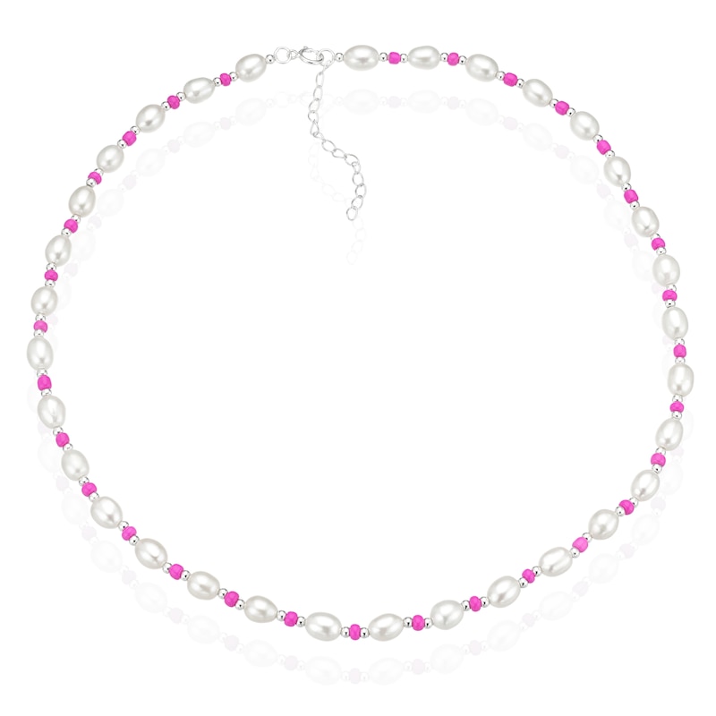 Main Image 2 of Sterling Silver Freshwater Pearl & Pink Beaded 17+2 Inch Necklace