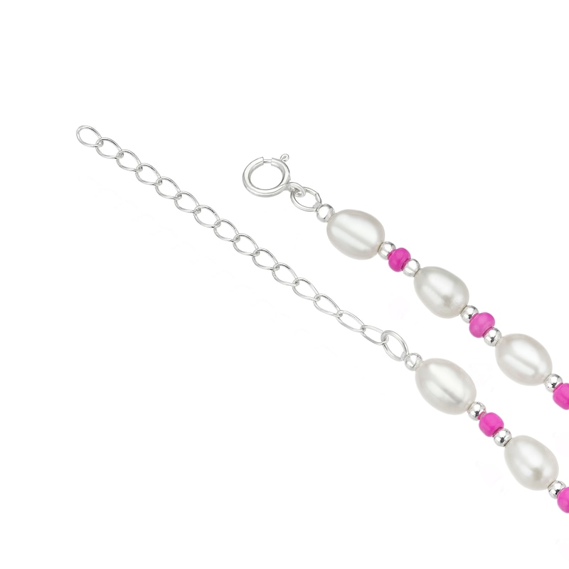 Main Image 3 of Sterling Silver Freshwater Pearl & Pink Beaded 17+2 Inch Necklace