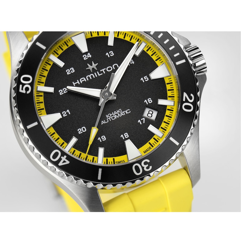 Hamilton Khaki Navy Scuba Men's Yellow Rubber Strap Watch