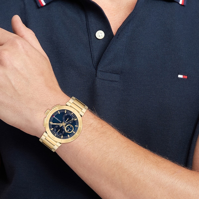 Tommy Hilfiger Men's Blue Dial Gold Tone Bracelet Watch