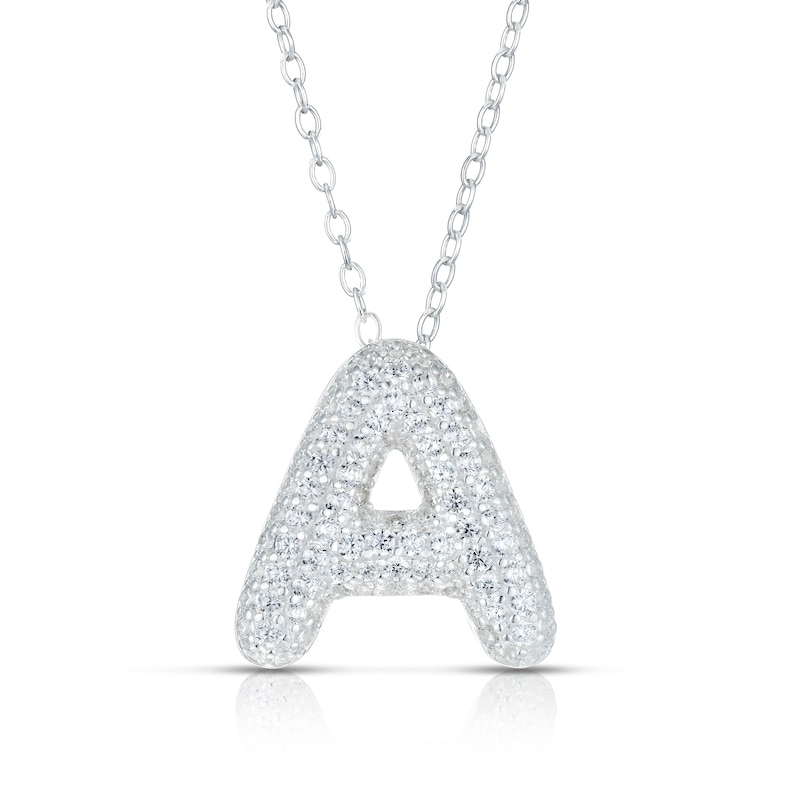 Main Image 1 of Sterling Silver Cubic Zirconia 'A' Bubble Initial Necklace