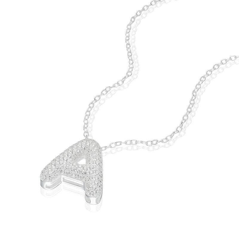 Main Image 2 of Sterling Silver Cubic Zirconia 'A' Bubble Initial Necklace