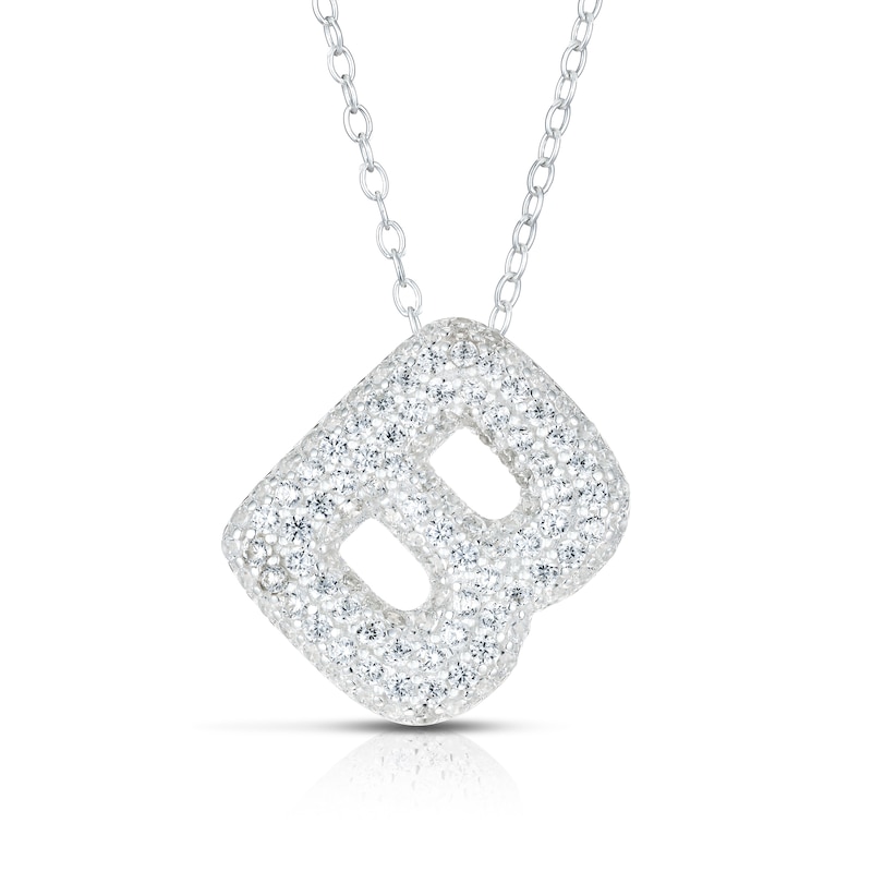 Main Image 1 of Sterling Silver Cubic Zirconia 'B' Bubble Initial Necklace