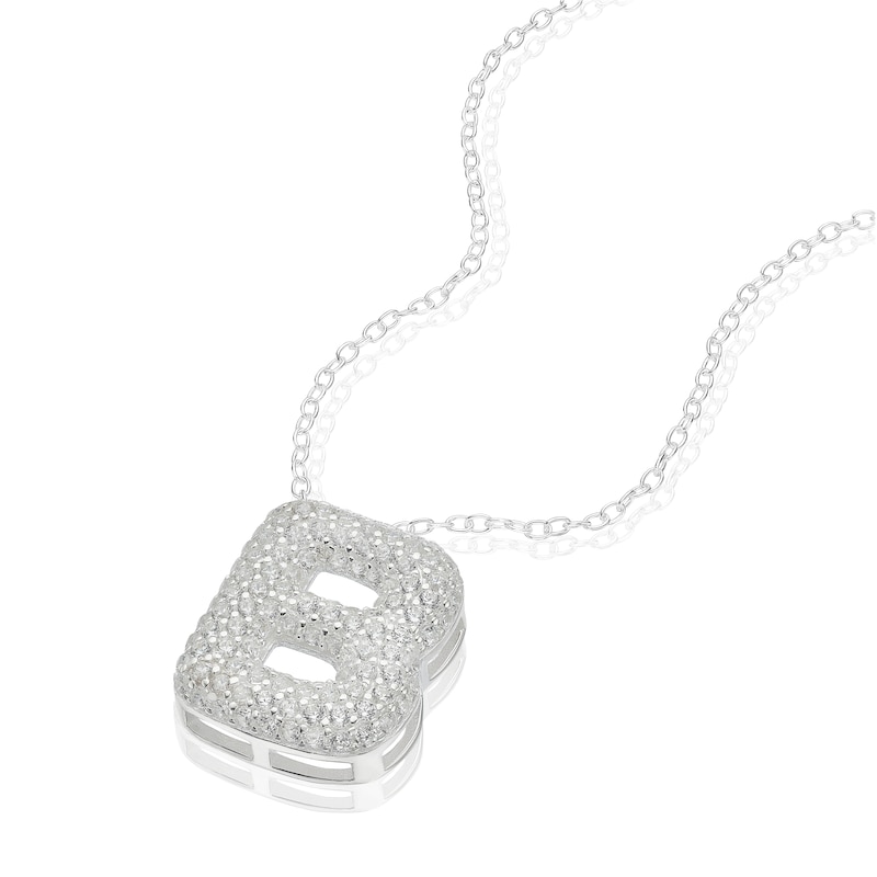 Main Image 2 of Sterling Silver Cubic Zirconia 'B' Bubble Initial Necklace