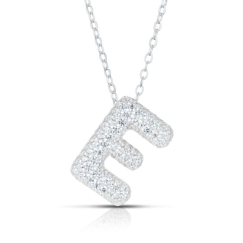 Main Image 1 of Sterling Silver Cubic Zirconia 'E' Bubble Initial Necklace