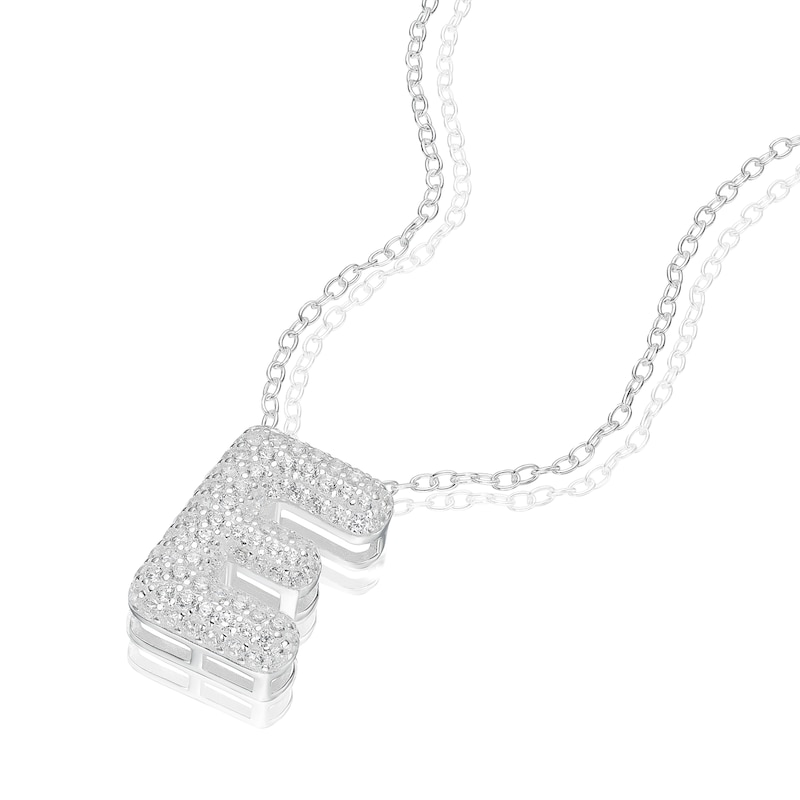 Main Image 2 of Sterling Silver Cubic Zirconia 'E' Bubble Initial Necklace