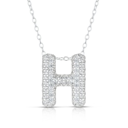 Sterling Silver Cubic Zirconia 'H' Bubble Initial Necklace