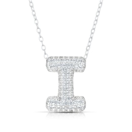 Sterling Silver Cubic Zirconia 'I' Bubble Initial Necklace