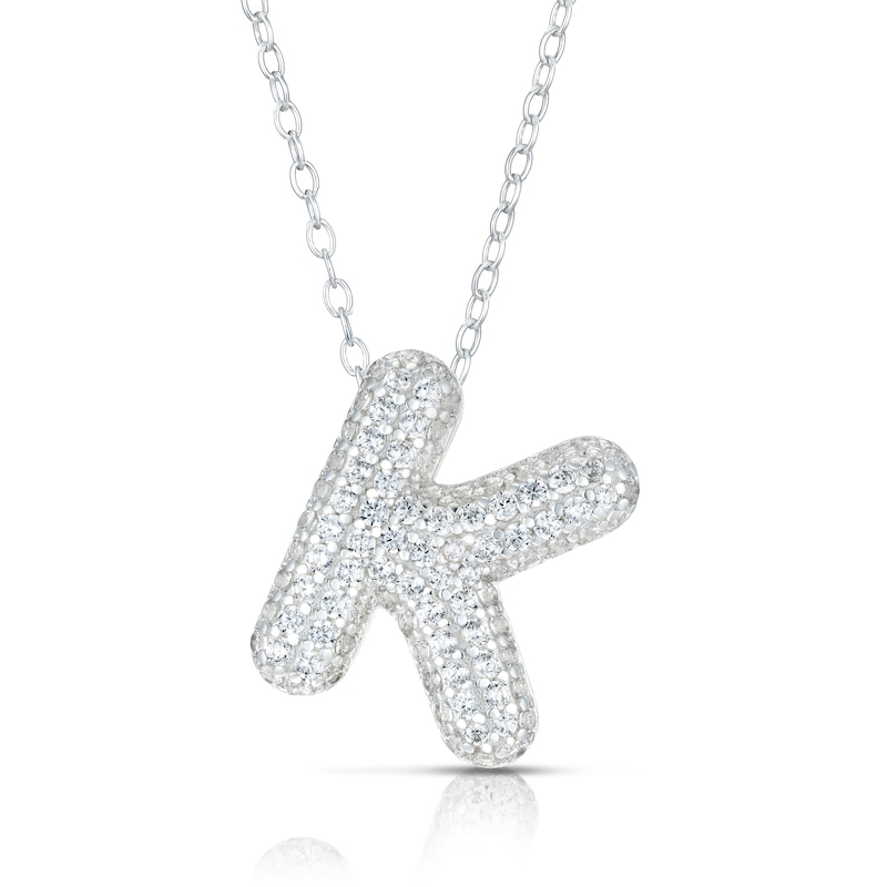 Sterling Silver Cubic Zirconia 'k' Bubble Initial Necklace 