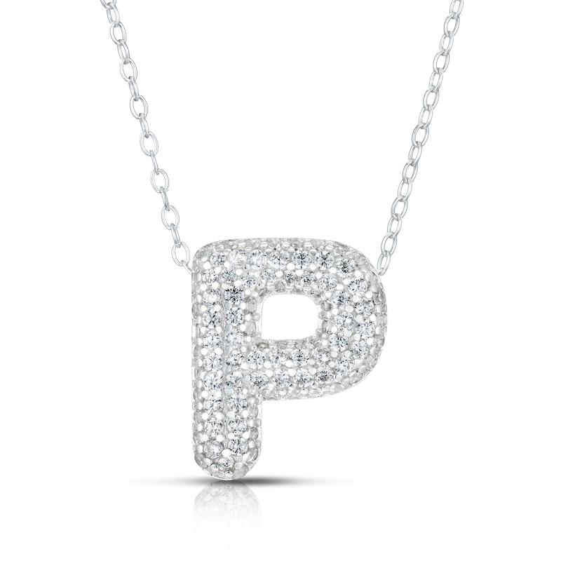 Main Image 1 of Sterling Silver Cubic Zirconia 'P' Bubble Initial Necklace