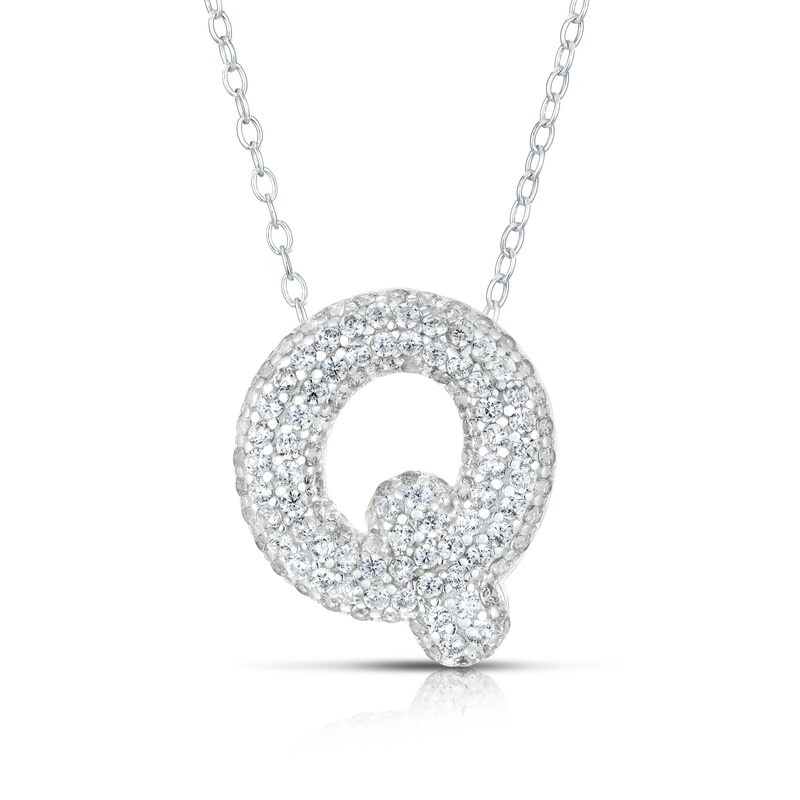 Main Image 1 of Sterling Silver Cubic Zirconia 'Q' Bubble Initial Necklace