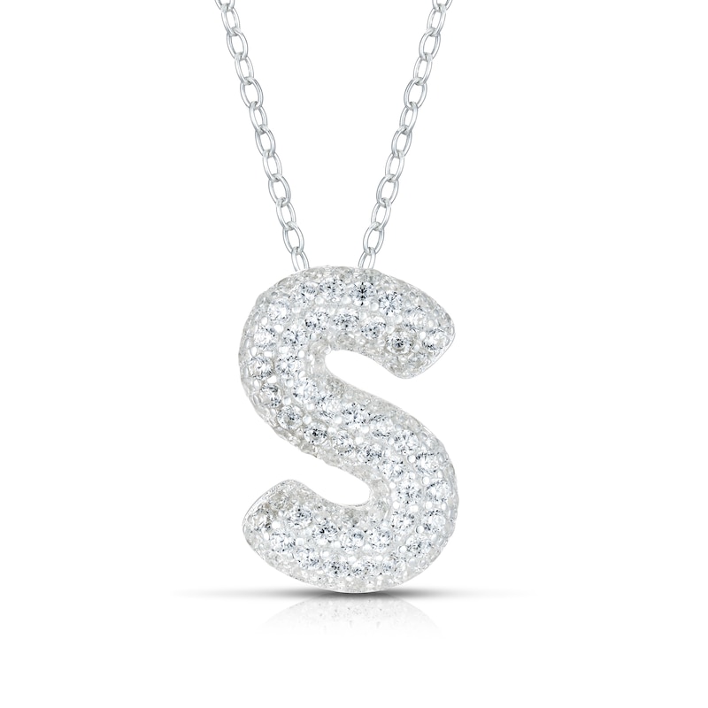 Main Image 1 of Sterling Silver Cubic Zirconia 'S' Bubble Initial Necklace