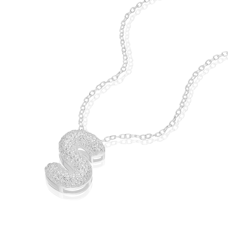 Main Image 2 of Sterling Silver Cubic Zirconia 'S' Bubble Initial Necklace