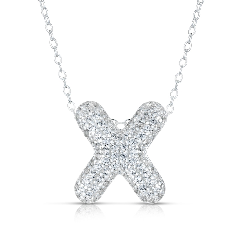 Main Image 1 of Sterling Silver Cubic Zirconia 'X' Bubble Initial Necklace