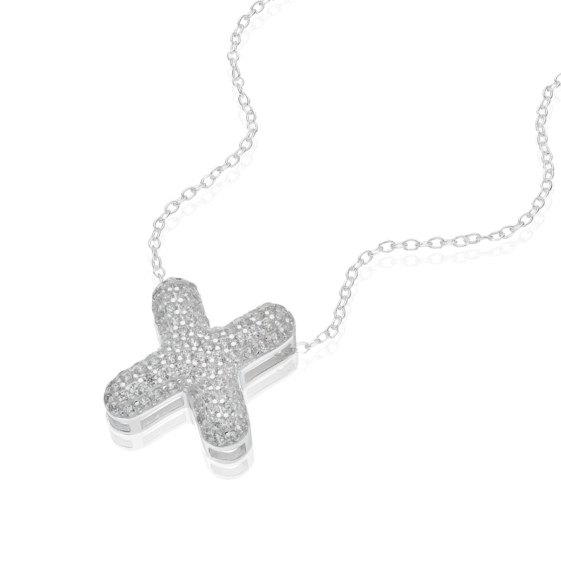 Main Image 2 of Sterling Silver Cubic Zirconia 'X' Bubble Initial Necklace