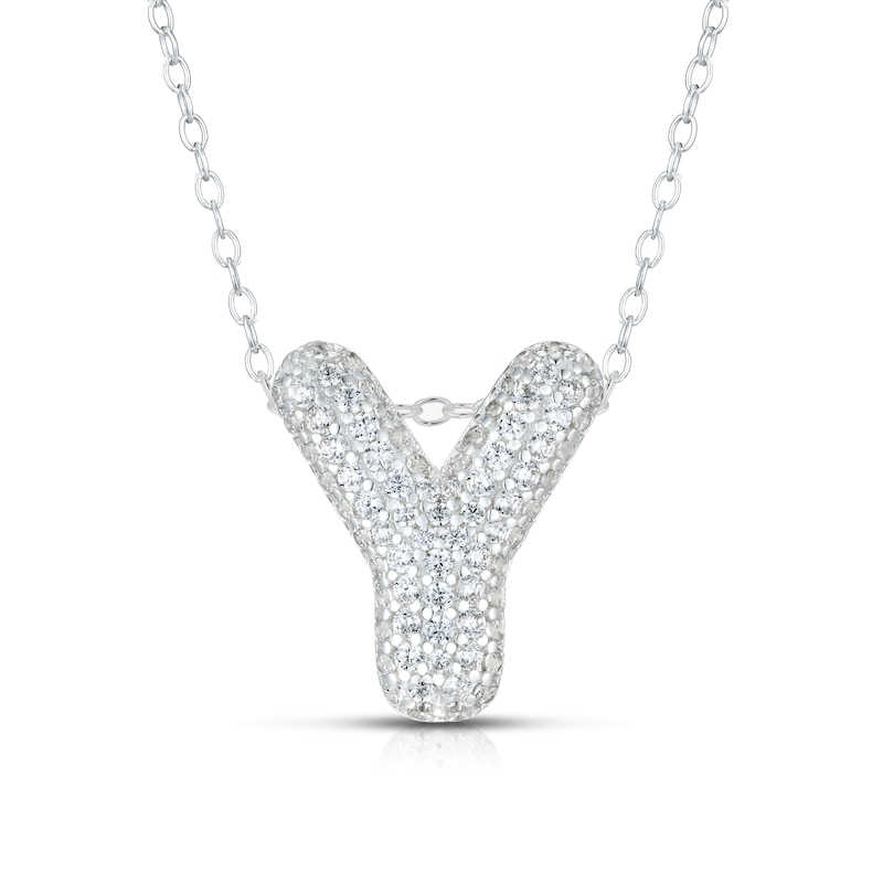 Main Image 1 of Sterling Silver Cubic Zirconia 'Y' Bubble Initial Necklace