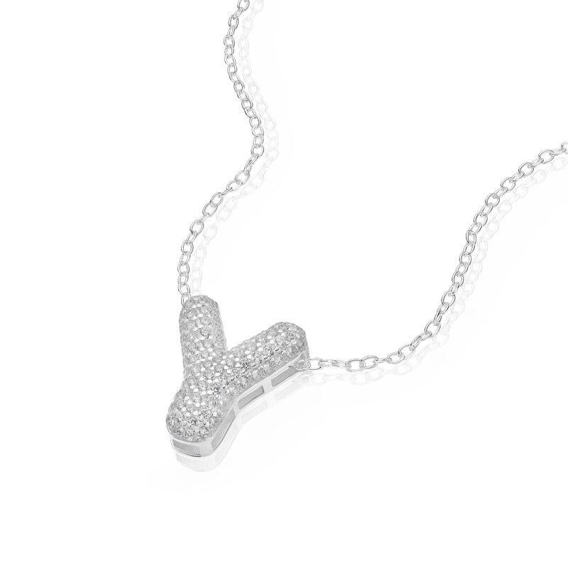 Main Image 2 of Sterling Silver Cubic Zirconia 'Y' Bubble Initial Necklace