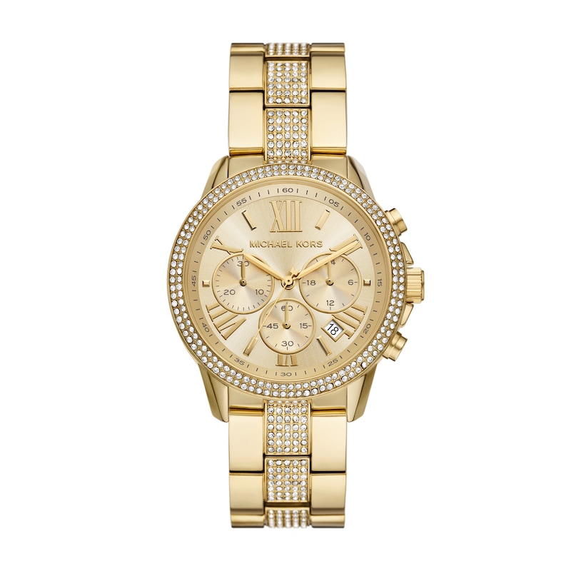 Main Image 1 of Michael Kors Brynn Ladies' Gold Chronograph Dial Gold Tone Stone Set Bracelet Watch