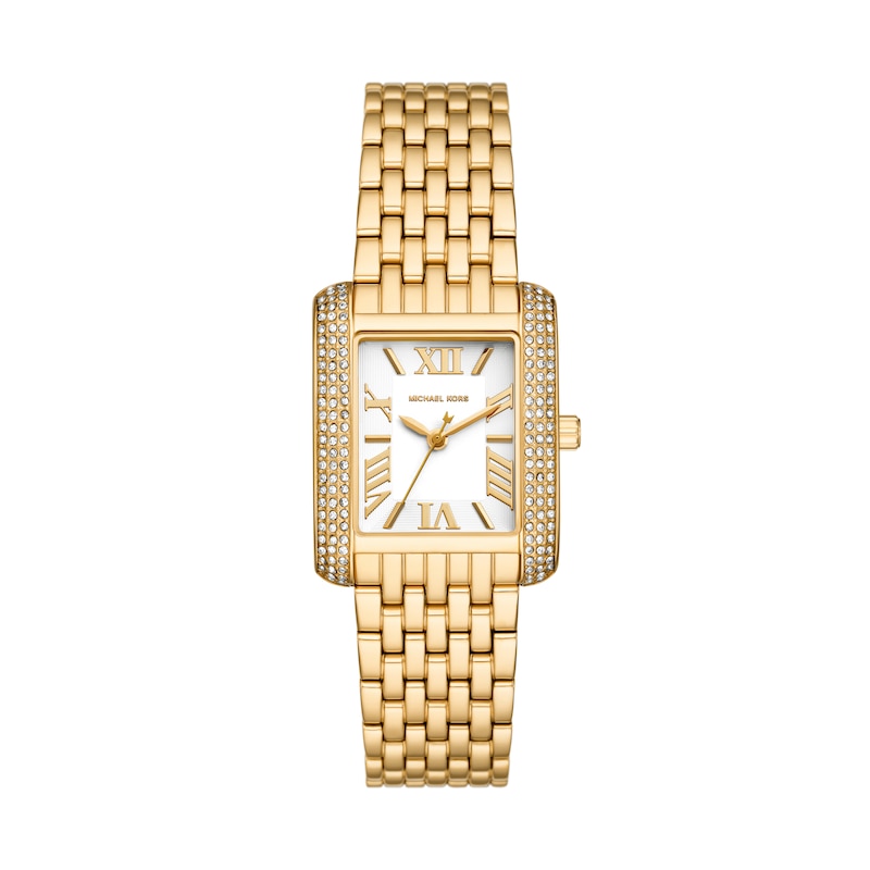 Micheal Kors Emery Ladies' Rectangle White Dial Gold Tone Bracelet Watch