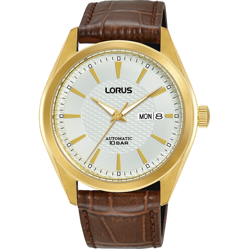 Main Image 1 of Lorus Automatic Men's White Dial Gold Tone Case Brown Leather Strap Watch