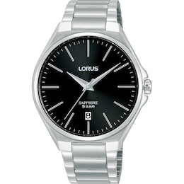 Lorus Sapphire Men's Glass Black Dial Stainless Steel Bracelet Watch