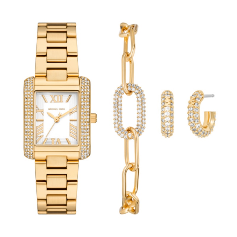 Main Image 1 of Michael Kors Emery Ladies' Gold Tone Stone Set Bracelet, Earrings & Watch Set