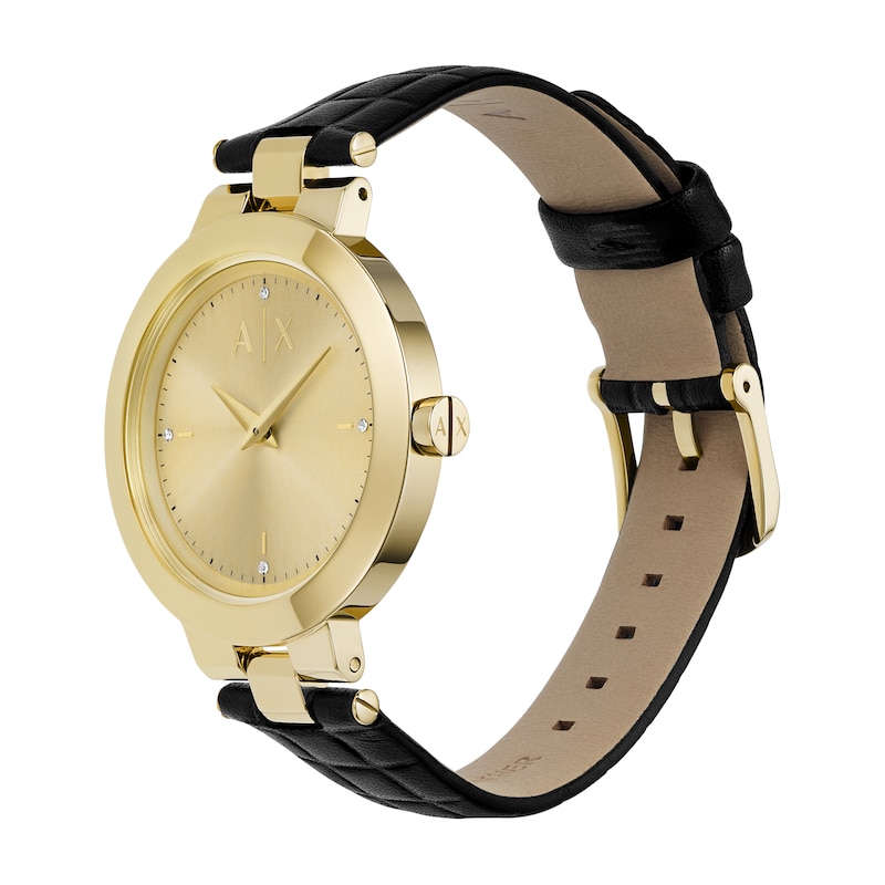 Main Image 4 of Armani Exchange Ladies' Gold Tone Case Black Leather Strap Watch